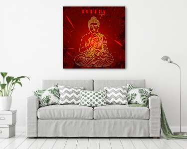 Vintage poszter ülő Buddha a grunge háttérben. áztat (vászonkép) - vászonkép, falikép otthonra és irodába