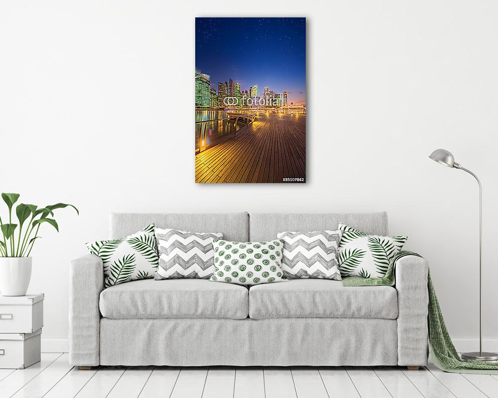 Szingapúr Skyline és kilátás Marina Bayre (többrészes kép) - vászonkép, falikép otthonra és irodába