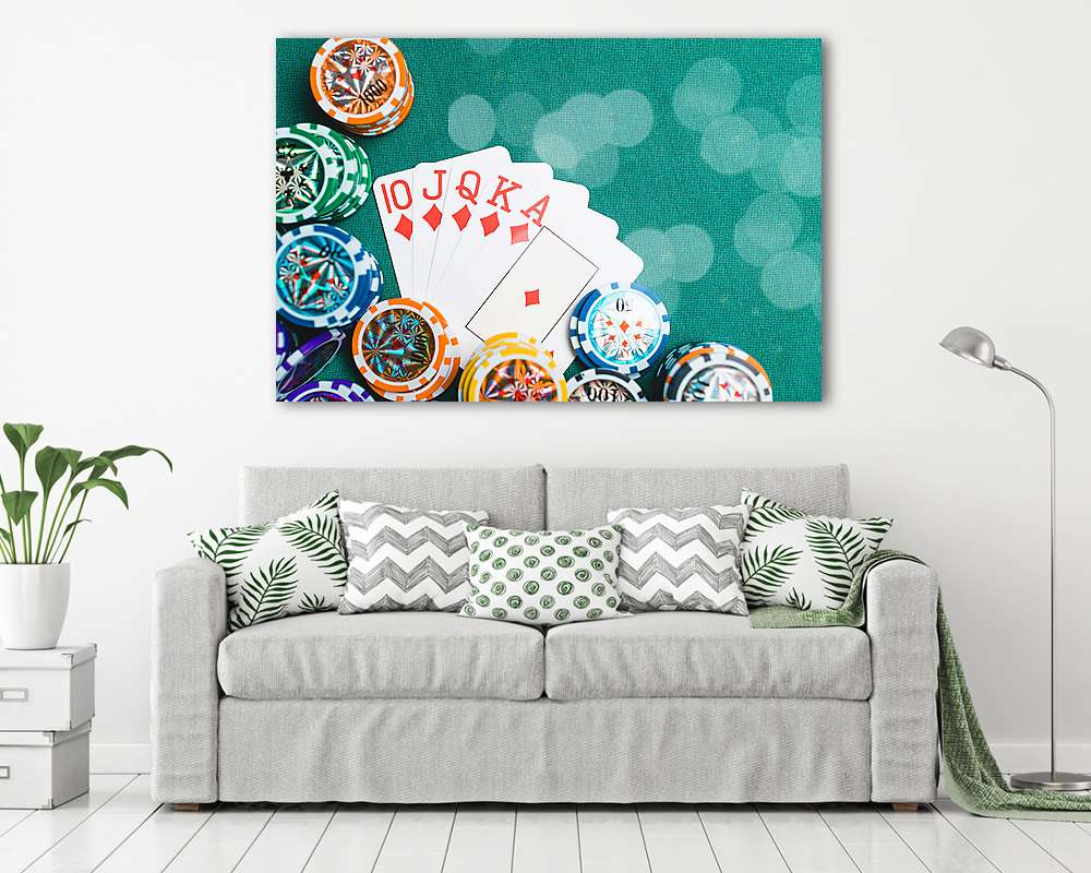 Póker zsetonok és kártyák (vászonkép) - vászonkép, falikép otthonra és irodába