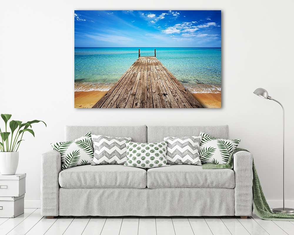 Strand tiszta kék tenger és felhőtlen ég, összpontosít a végtele (vászonkép) - vászonkép, falikép otthonra és irodába