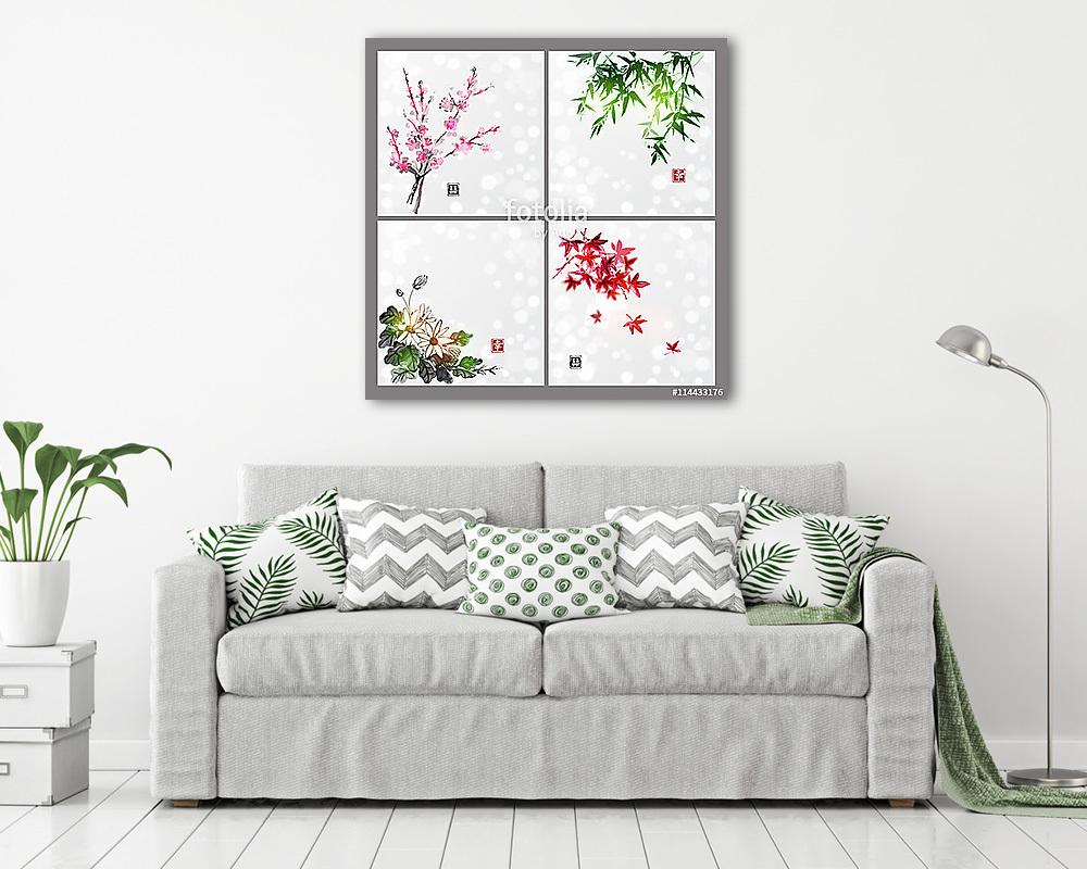 Négy évszakot tartalmazó kompozíciók készlete. Sakura ág, ba (fotótapéta) - vászonkép, falikép otthonra és irodába