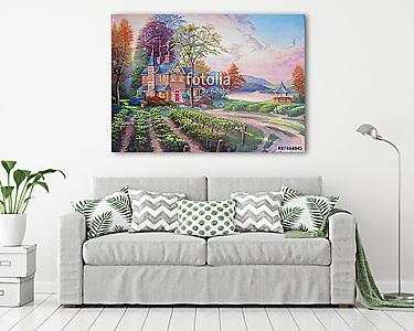 Ház szőlő lugassal (olajfestmény reprodukció) (vászonkép) - vászonkép, falikép otthonra és irodába