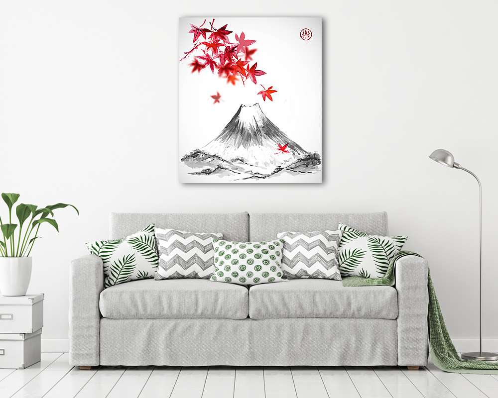 Fujiyama hegyi és vörös levelek japán juhar fehér háton - vászonkép, falikép vásárlás Fujiyama hegyi és vörös levelek japán juhar fehér háton (fotótapéta) - vászonkép, falikép otthonra és irodába