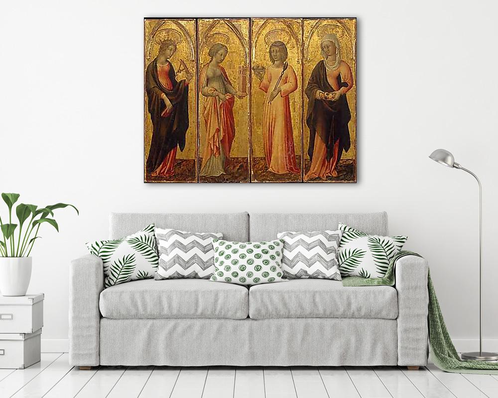 Női szentek (Katalin, Borbála, Ágota, Margit) - 1470 körül (keretezett kép) - vászonkép, falikép otthonra és irodába