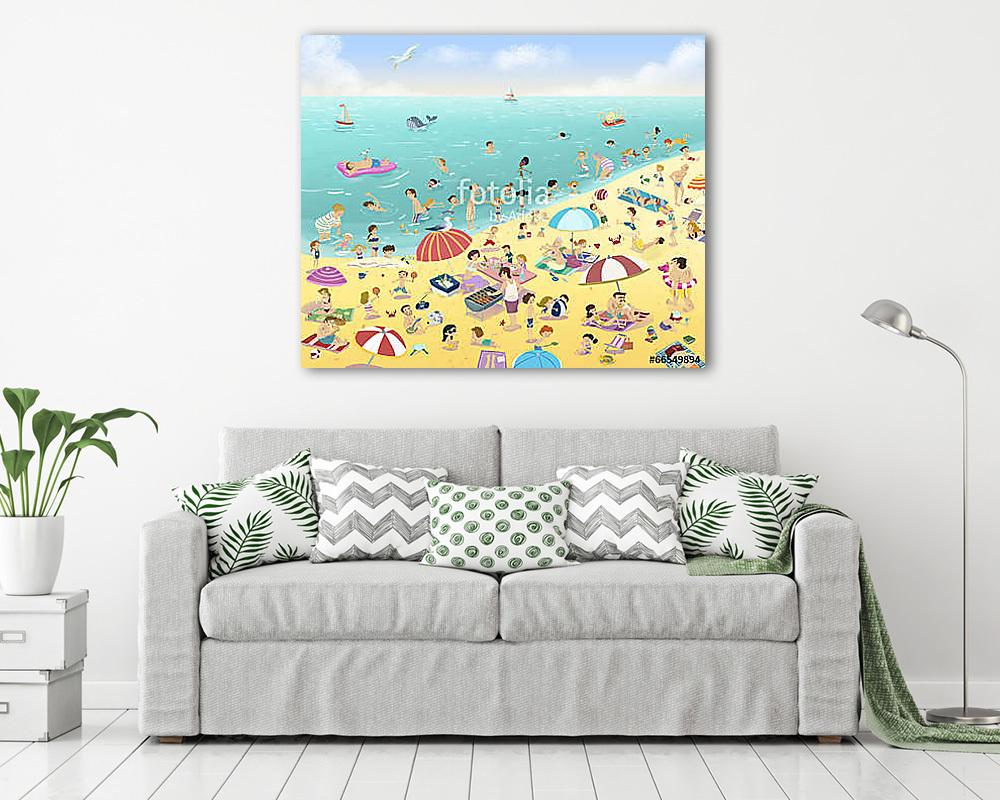 Tengerparti nyaralás - életkép (keretezett kép) - vászonkép, falikép otthonra és irodába