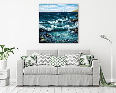 Tengeri hullámok a partnál (olajfestmény reprodukció) (vászonkép) - vászonkép, falikép otthonra és irodába