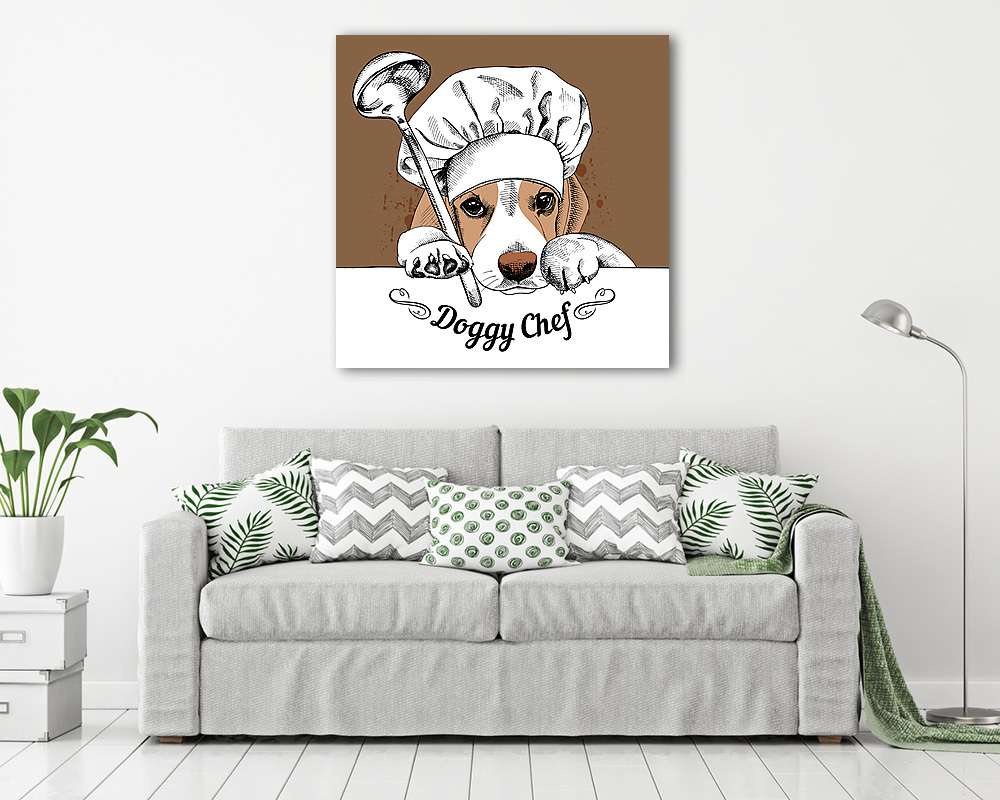 The poster with the image of dog Beagle in the hat of chef and w (vászonkép) - vászonkép, falikép otthonra és irodába