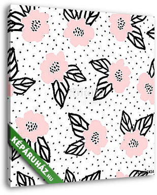 Hand Drawn Flowers Seamless Pattern - vászonkép 3D látványterv