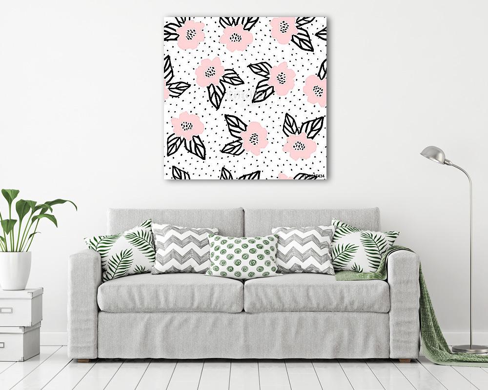 Hand Drawn Flowers Seamless Pattern - vászonkép, falikép vásárlás Hand Drawn Flowers Seamless Pattern (vászonkép) - vászonkép, falikép otthonra és irodába