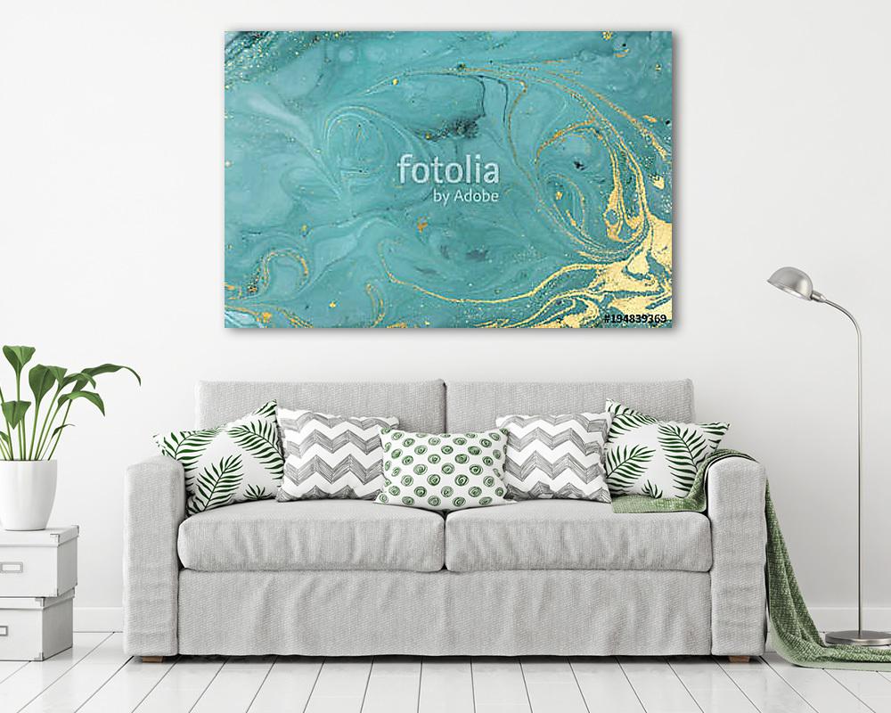 Marble abstract acrylic background. Nature green marbling artwork texture. Golden glitter. (fotótapéta) - vászonkép, falikép otthonra és irodába