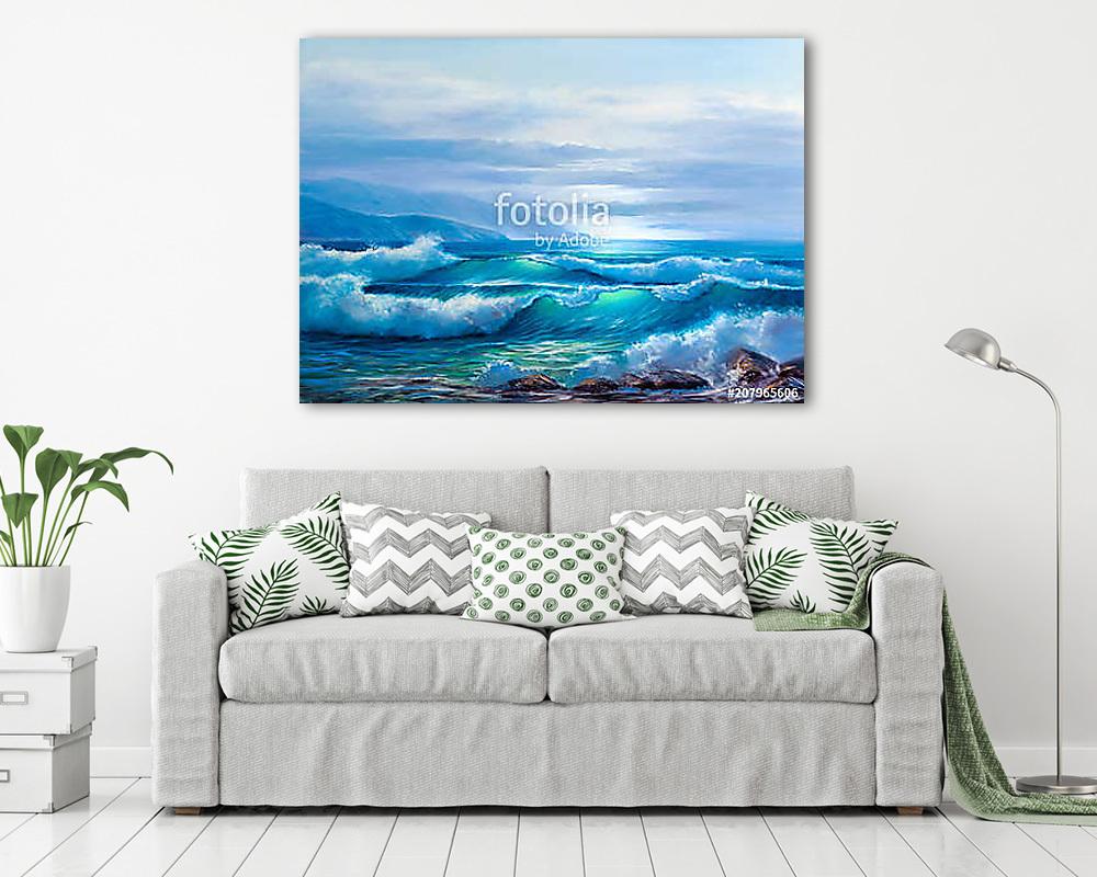 Sunset on the sea, painting by oil on canvas. (vászonkép) - vászonkép, falikép otthonra és irodába