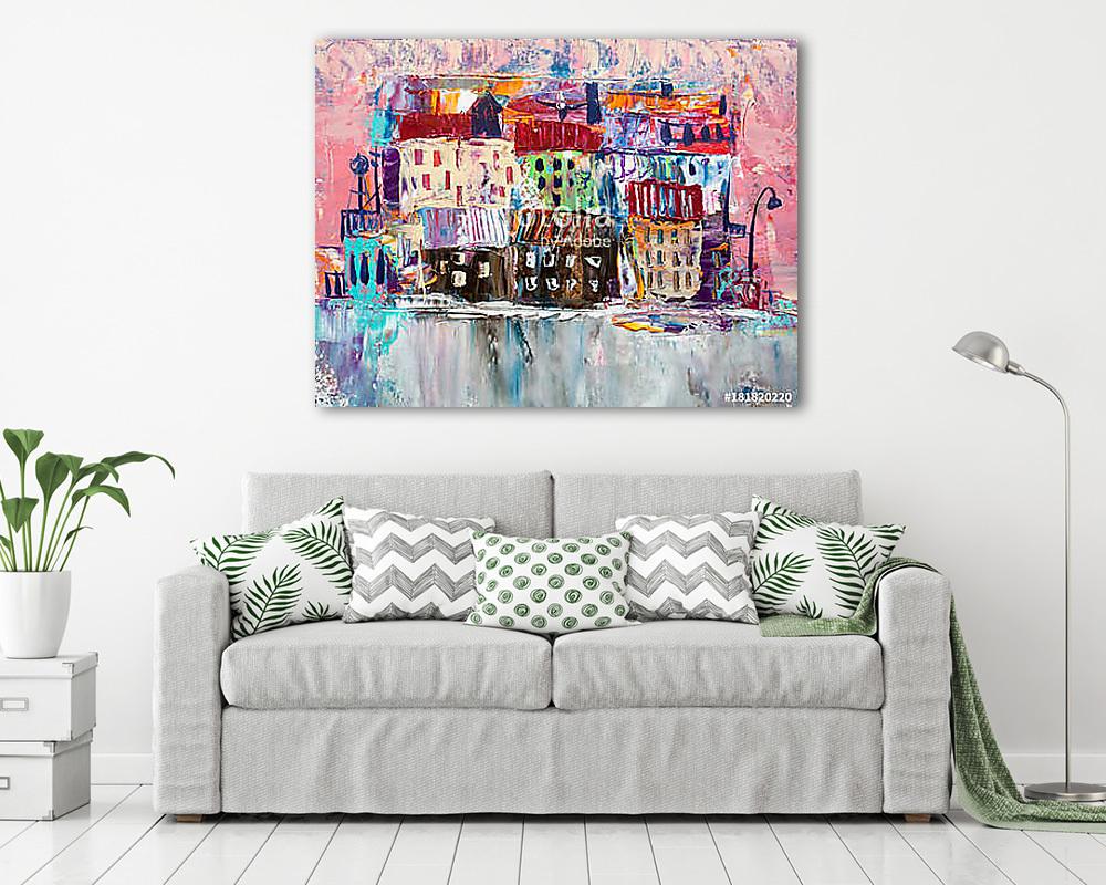 Absztrakt városrész (olajfestmény reprodukció) (többrészes kép) - vászonkép, falikép otthonra és irodába