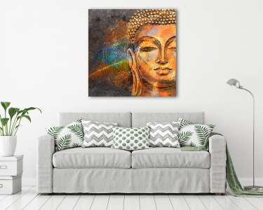 Budha arcrészlet, színes, digital art (vászonkép) - vászonkép, falikép otthonra és irodába