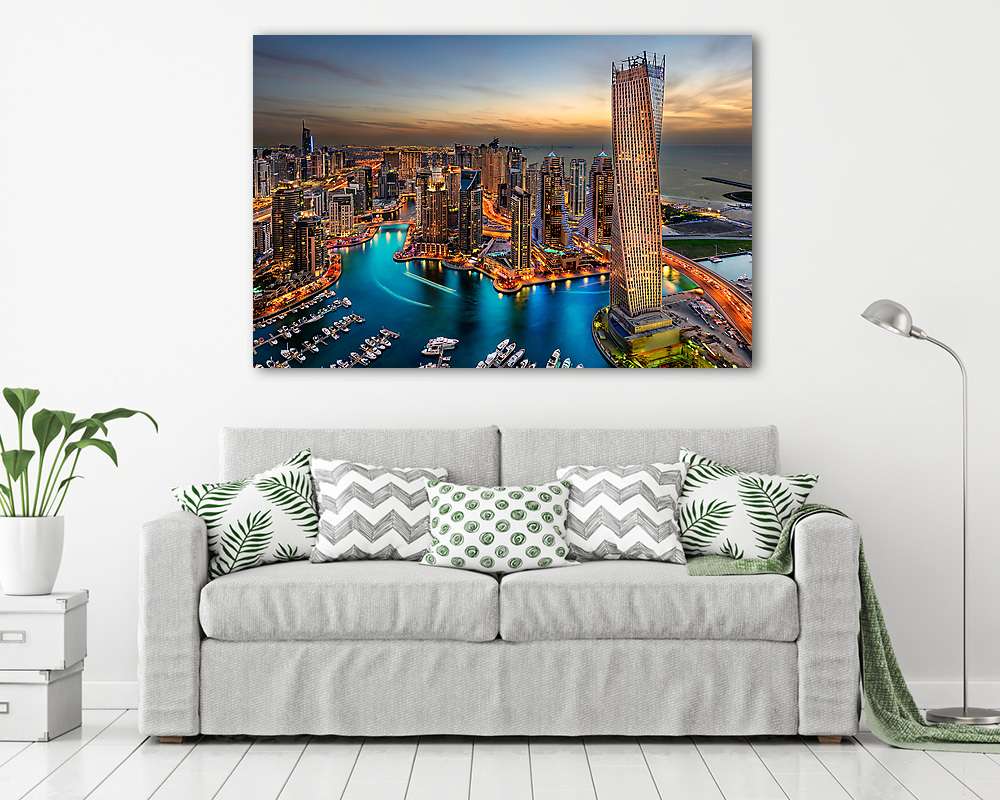 Dubai Marina Bay naplemente után - vászonkép, falikép vásárlás Dubai Marina Bay naplemente után (vászonkép) - vászonkép, falikép otthonra és irodába