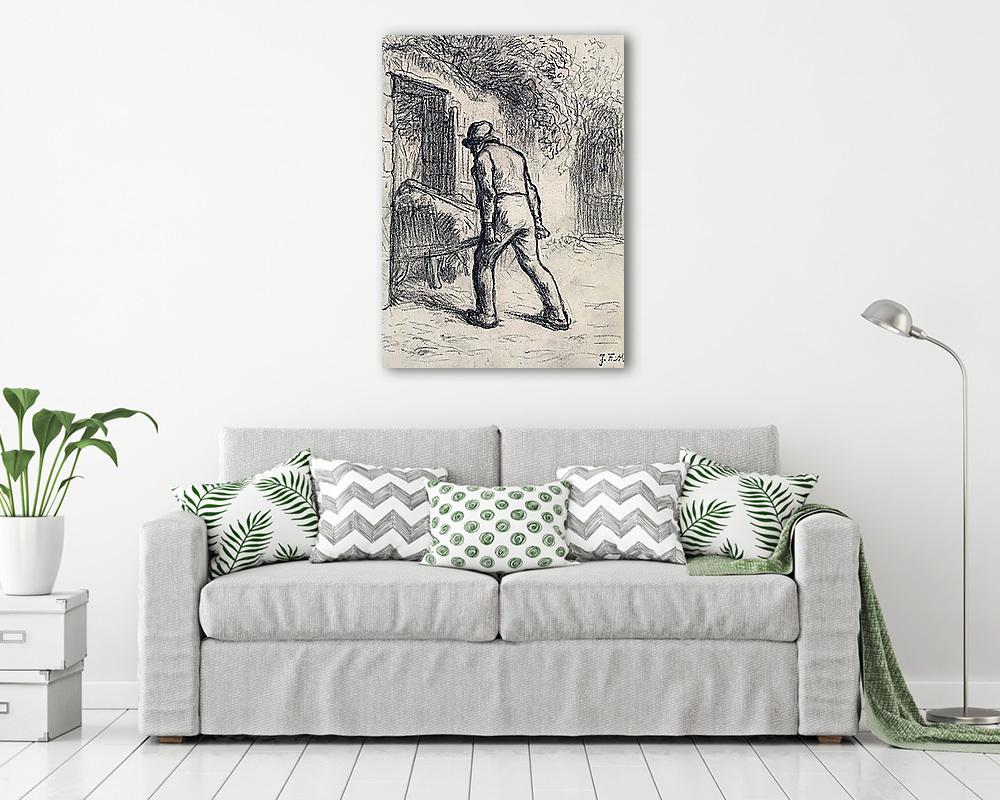 Talicskát toló férfi (tanulámy) - színverzió 1. (többrészes kép) - vászonkép, falikép otthonra és irodába