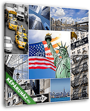 Manhattan tér kollázs, New York - USAA - vászonkép 3D látványterv
