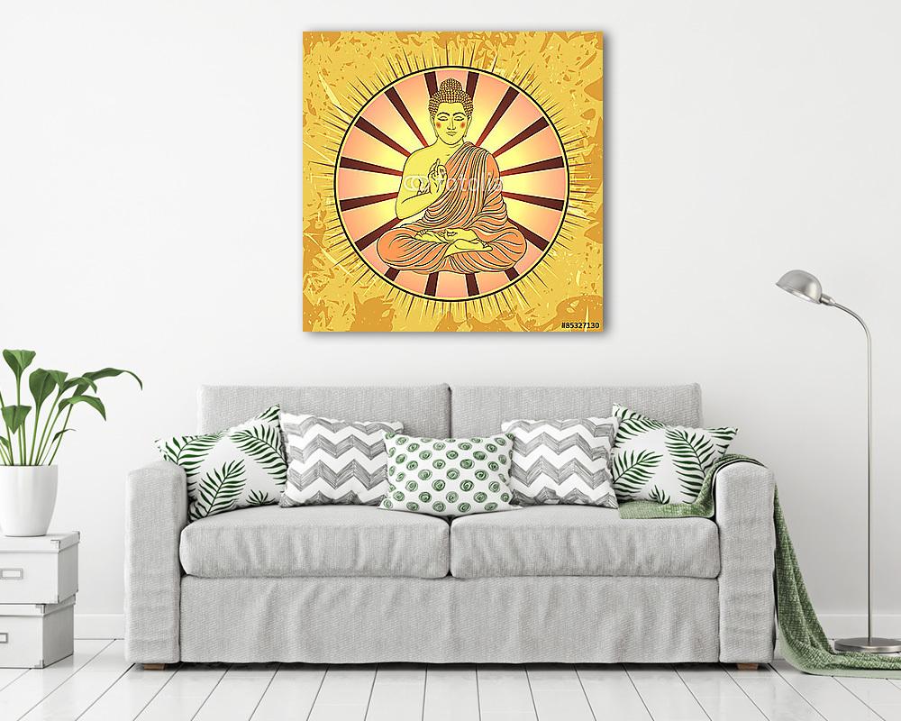 Vintage poszter ülő Buddha a grunge háttérben. áztat (vászonkép) - vászonkép, falikép otthonra és irodába