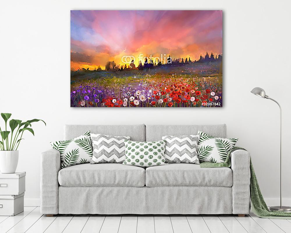 Százszorszépek, pipacsok  (olajfestmény reprodukció) (többrészes kép) - vászonkép, falikép otthonra és irodába