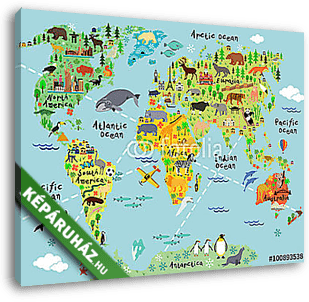 Állatos világtérkép gyerekeknek - vászonkép 3D látványterv