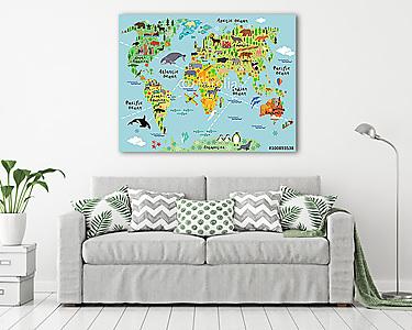 Állatos világtérkép gyerekeknek (vászonkép) - vászonkép, falikép otthonra és irodába