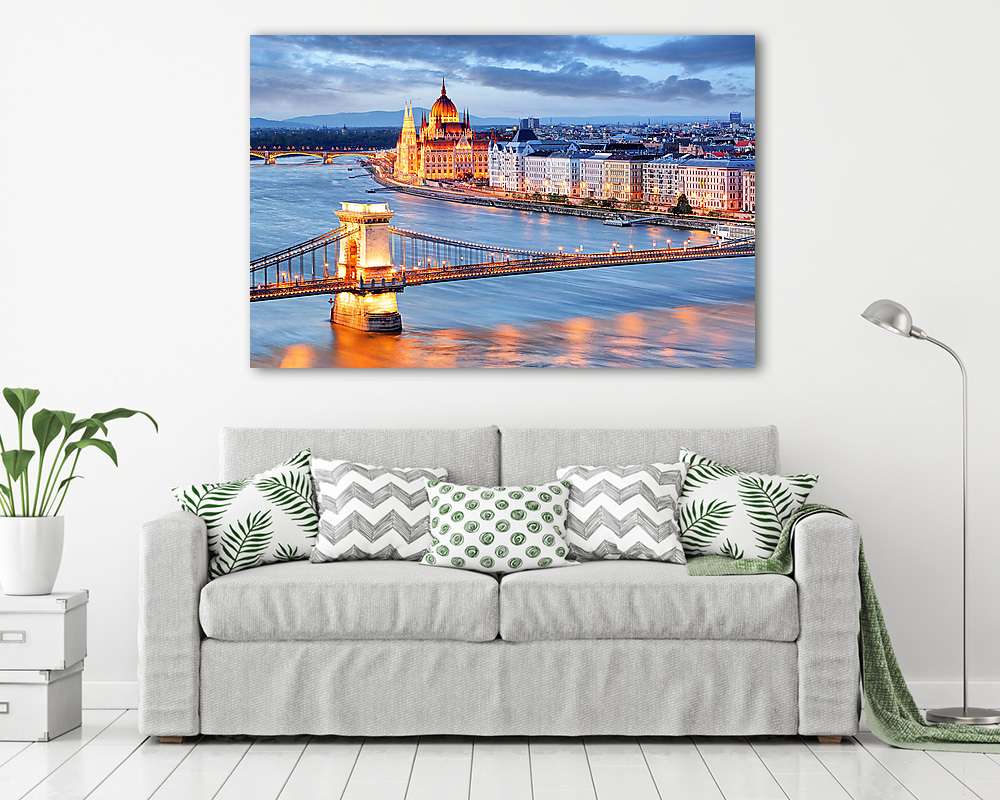 Budapest, Lánchíd és a Parlament (poszter) - vászonkép, falikép otthonra és irodába