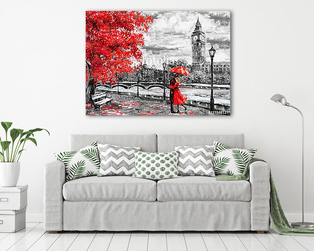 Szerelmes pár, London, Big Ben (olajfestmény reprodukció) (keretezett kép) - vászonkép, falikép otthonra és irodába