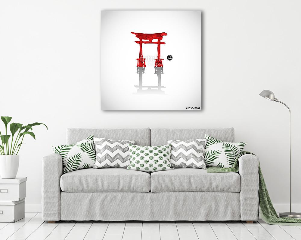 Fekete szent torii kapuk vízben. A hagyományos japán tintafájdal (fotótapéta) - vászonkép, falikép otthonra és irodába