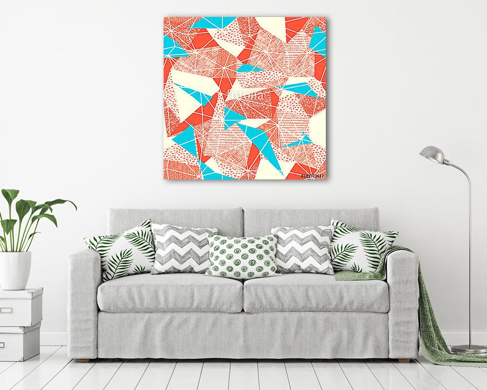 Geometrikus varrat nélküli mintázat retro stílusban. Vintage bac (bögre) - vászonkép, falikép otthonra és irodába