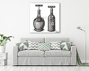 Régi borosüvegek dugóhúzóval (vászonkép) - vászonkép, falikép otthonra és irodába