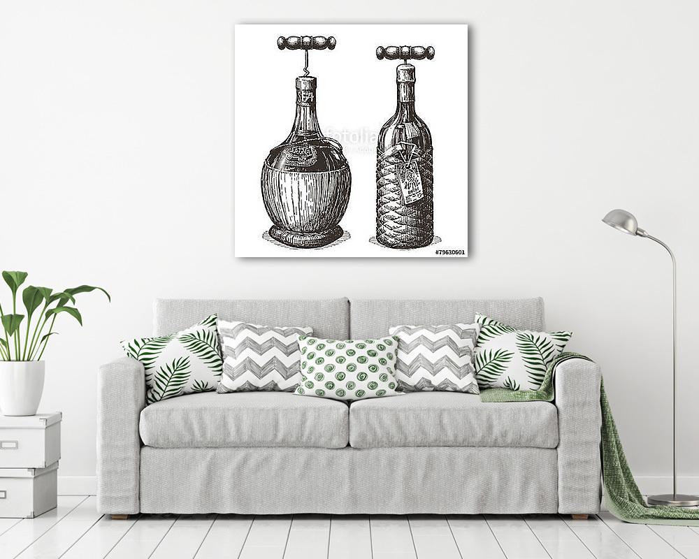 Régi borosüvegek dugóhúzóval (vászonkép) - vászonkép, falikép otthonra és irodába