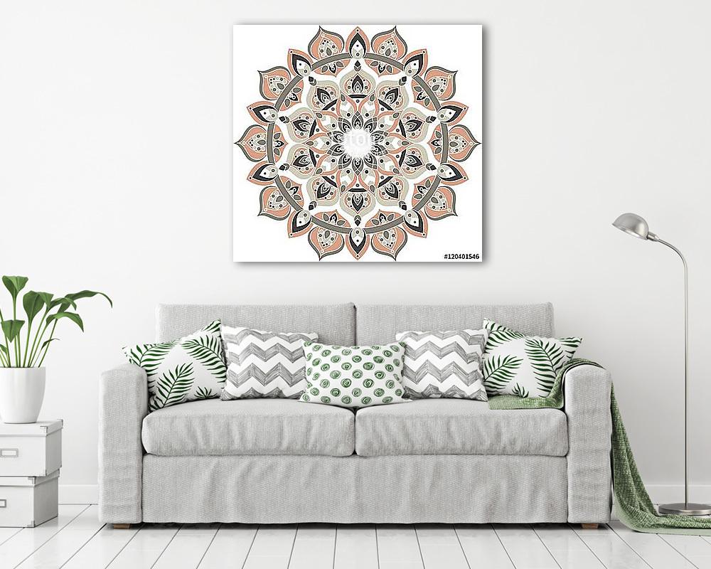 Vector gray and pink ornate mandala illustration (vászonkép) - vászonkép, falikép otthonra és irodába