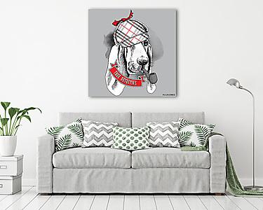 Poster with the image of a Basset Hound dog in a deerstalker wit (vászonkép) - vászonkép, falikép otthonra és irodába