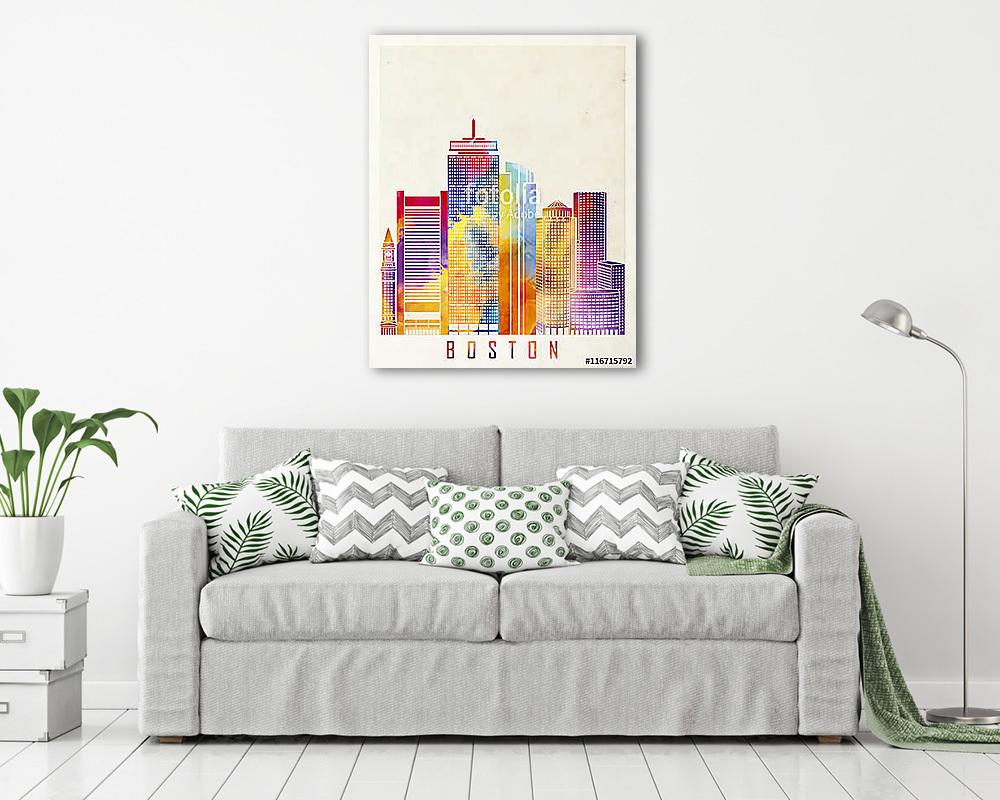 Boston landmarks watercolor poster (vászonkép) - vászonkép, falikép otthonra és irodába