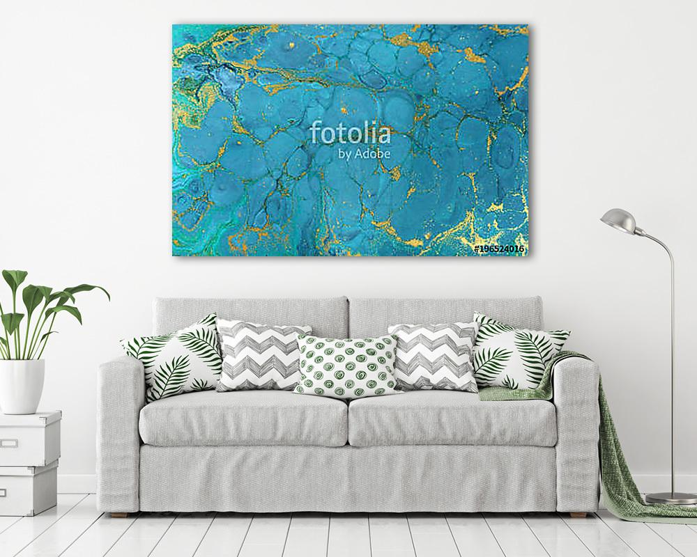 Marble abstract acrylic background. Nature blue marbling artwork texture. Golden glitter. (vászonkép) - vászonkép, falikép otthonra és irodába
