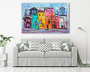 Absztrakt színes városrész (olajfestmény reprodukció) (vászonkép) - vászonkép, falikép otthonra és irodába