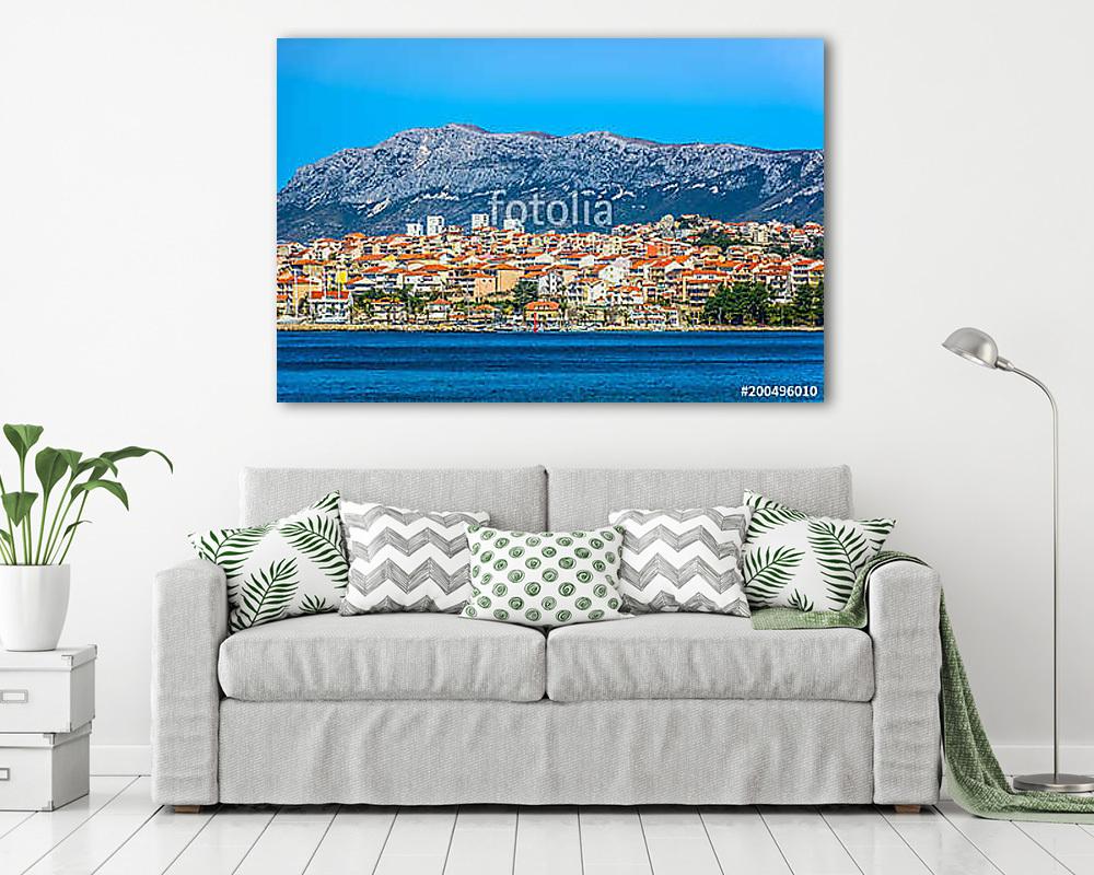Podstrana coastline mediterranean scenery. / Seafront view at picturesque small town Podstrana in suburb of Split city, Croatia  (többrészes kép) - vászonkép, falikép otthonra és irodába
