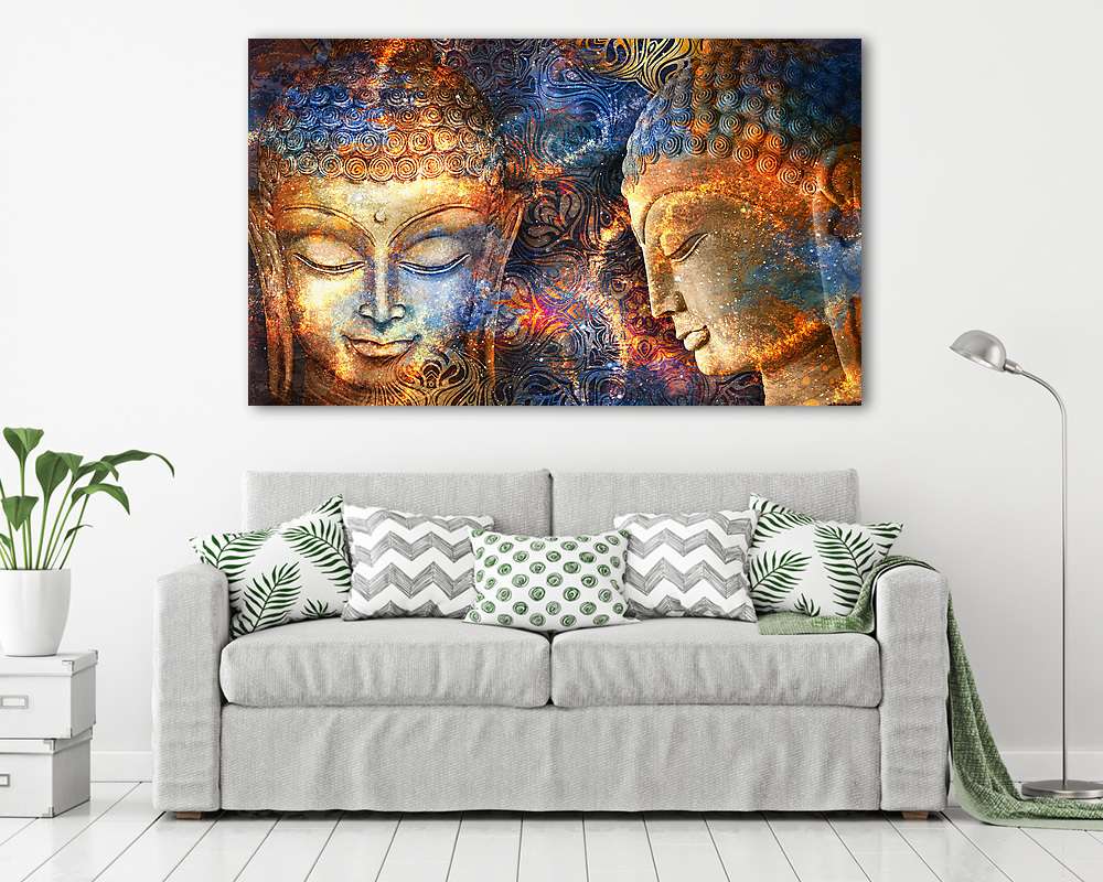 Színes mosolygó Buddha fejek, digital art (fotótapéta) - vászonkép, falikép otthonra és irodába