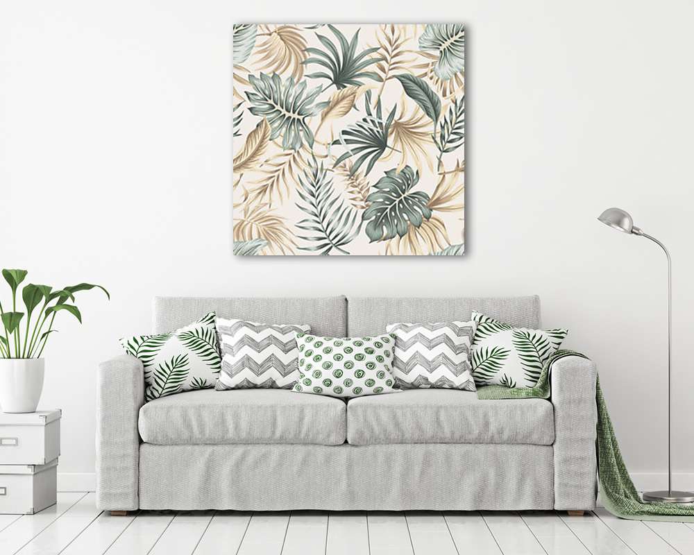 Trópusi levelek világos háttéren - vászonkép, falikép vásárlás Trópusi levelek világos háttéren (vászonkép) - vászonkép, falikép otthonra és irodába