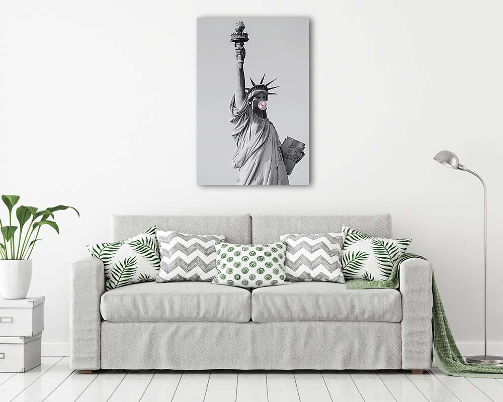 Szabadság szobor rózsaszín rágógumi bubival - vászonkép, falikép vásárlás Szabadság szobor rózsaszín rágógumi bubival (fotótapéta) - vászonkép, falikép otthonra és irodába