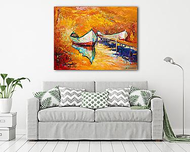 Sárga fények csónakokkal (vászonkép) - vászonkép, falikép otthonra és irodába