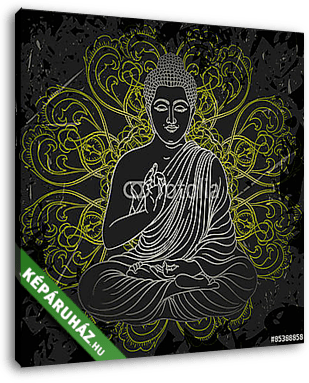 Vintage poszter ülő Buddha a grunge háttér fölött - vászonkép 3D látványterv