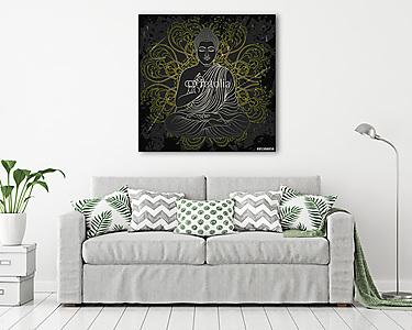 Vintage poszter ülő Buddha a grunge háttér fölött (vászonkép) - vászonkép, falikép otthonra és irodába