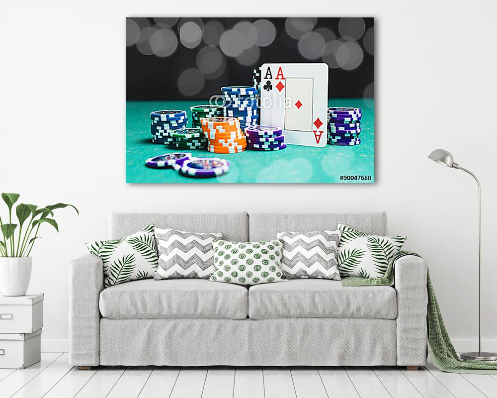 Póker zsetonok és kártyák (vászonkép) - vászonkép, falikép otthonra és irodába