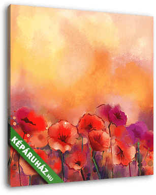 Az akvarell vörös mákvirág festménye. Virágfesték puha colóban - vászonkép 3D látványterv