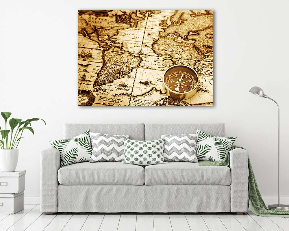 Iránytű régi térképen - vászonkép, falikép vásárlás Iránytű régi térképen (vászonkép) - vászonkép, falikép otthonra és irodába