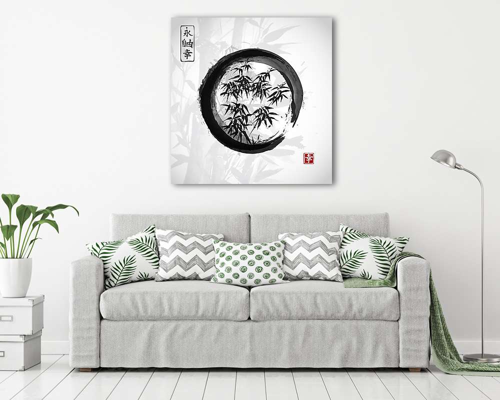 Bambuszfák kézzel húzott tintával a hagyományos japán paintinben (vászonkép) - vászonkép, falikép otthonra és irodába