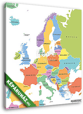 Európa egyetlen állam politikai térképe. Minden ország különböző - vászonkép 3D látványterv
