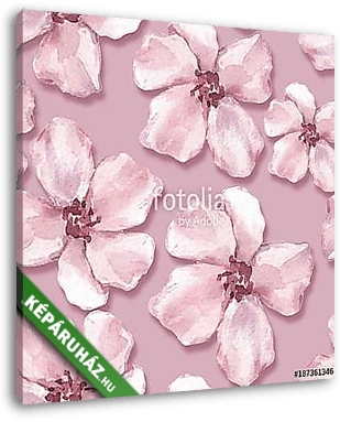 Floral seamless pattern. Watercolor background with pink flowers - vászonkép 3D látványterv