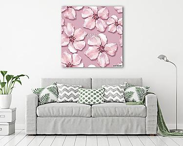 Floral seamless pattern. Watercolor background with pink flowers (vászonkép) - vászonkép, falikép otthonra és irodába