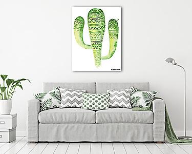 Watercolor tropical cactus hand drawn illustration isolated on w (vászonkép) - vászonkép, falikép otthonra és irodába